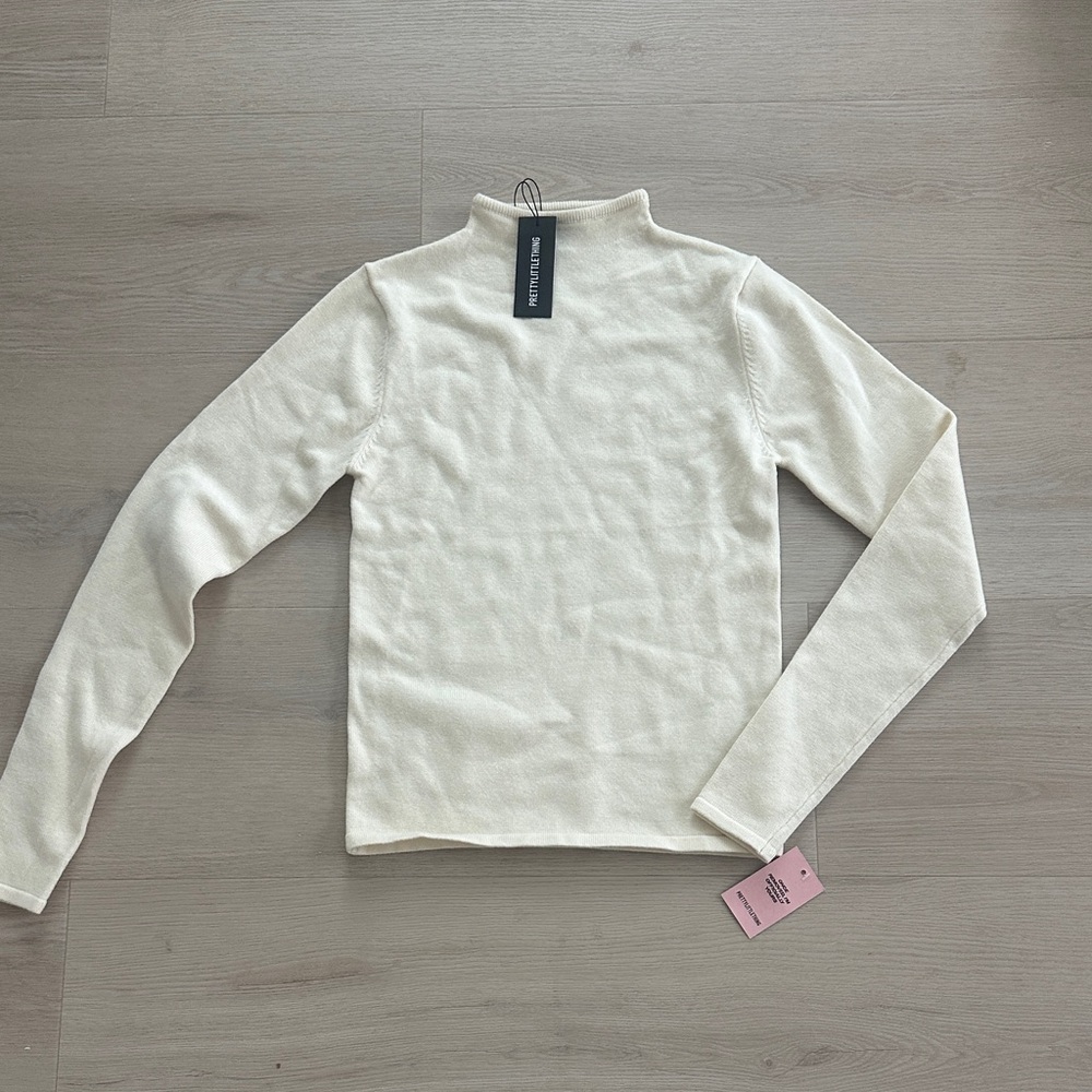 PrettyLittleThing Cream Funnel Neck Slim Knit Sweater